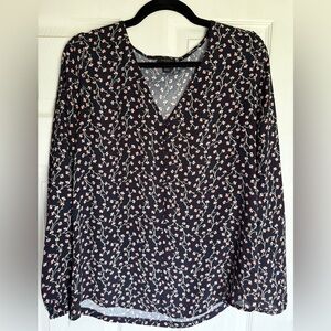 Ann Taylor Factory Navy and Coral Floral Blouse